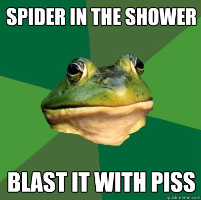 spider in the shower blast it with piss  Foul Bachelor Frog