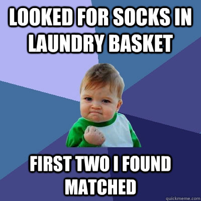 looked for socks in laundry basket first two i found matched  Success Kid