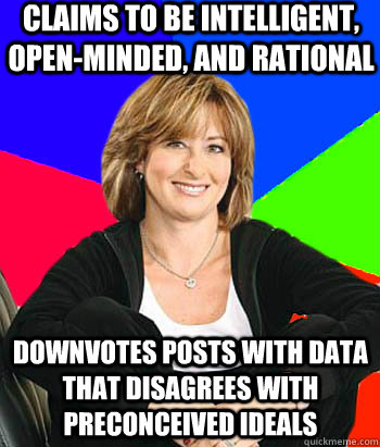 Claims to be intelligent, open-minded, and rational downvotes posts with data that disagrees with preconceived ideals  Sheltering Suburban Mom