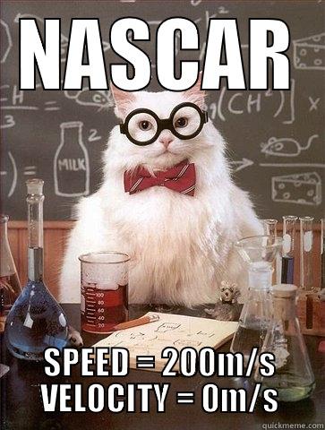 NASCAR SPEED = 200M/S VELOCITY = 0M/S Chemistry Cat