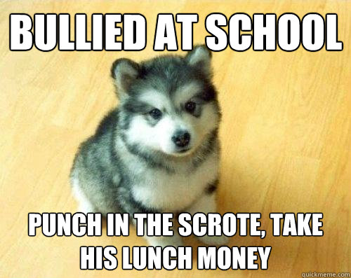 Bullied at school Punch in the scrote, take HIS lunch money  Baby Courage Wolf