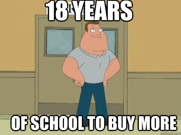 18 years of school to buy more - 18 years of school to buy more  Average Joe