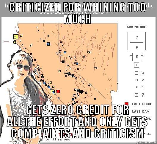 Earthquake Johanson - CRITICIZED FOR WHINING TOO MUCH GETS ZERO CREDIT FOR ALL THE EFFORT AND ONLY GETS COMPLAINTS AND CRITICISM Misc