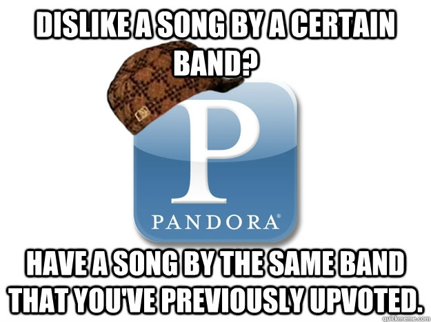 Dislike a song by a certain band? Have a song by the same band that you've previously upvoted. - Dislike a song by a certain band? Have a song by the same band that you've previously upvoted.  Misc