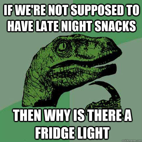 if we're not supposed to have late night snacks then why is there a fridge light - if we're not supposed to have late night snacks then why is there a fridge light  Philosoraptor