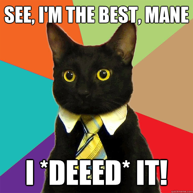 See, I'm the best, mane I *DEEED* it!  Business Cat