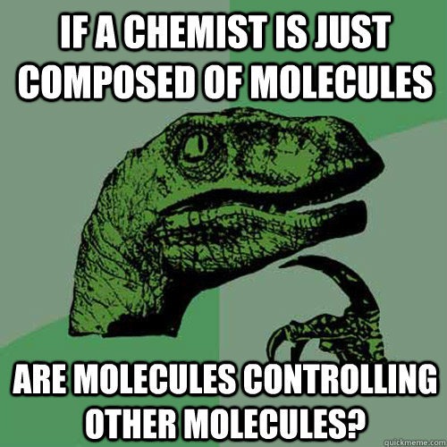 If a chemist is just composed of molecules are molecules controlling other molecules?  Philosoraptor