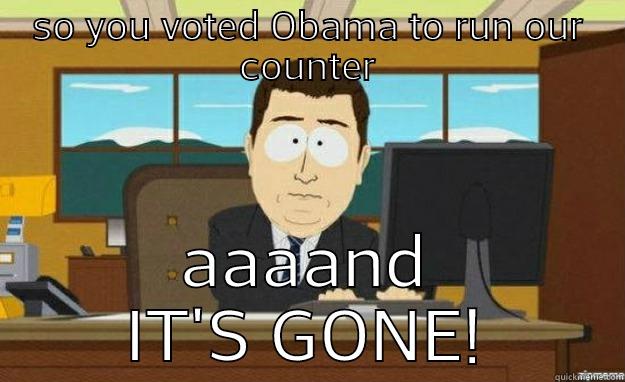 SO YOU VOTED OBAMA TO RUN OUR COUNTER AAAAND IT'S GONE! aaaand its gone