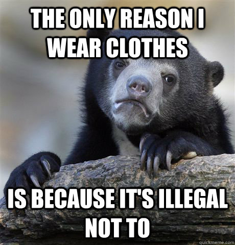 the only reason I wear clothes is because it's illegal not to - the only reason I wear clothes is because it's illegal not to  Confession Bear