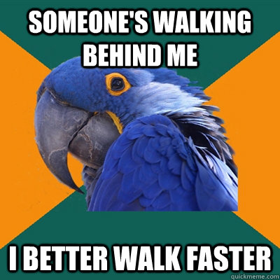 Someone's walking behind me I better walk faster  Paranoid Parrot