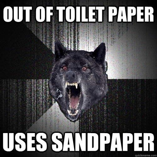 out of toilet paper uses sandpaper  Insanity Wolf