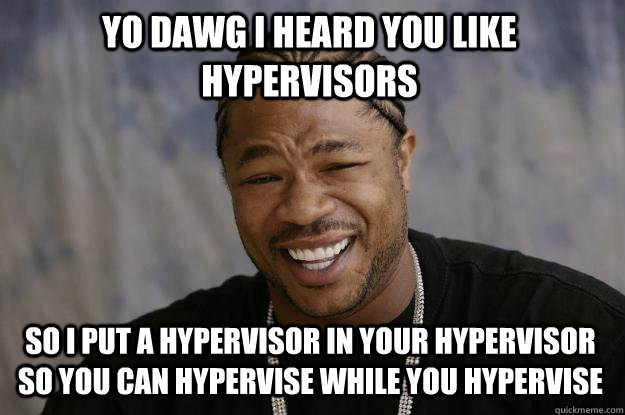 Yo dawg I heard you like hypervisors so I put a hypervisor in your hypervisor so you can hypervise while you hypervise  Xzibit