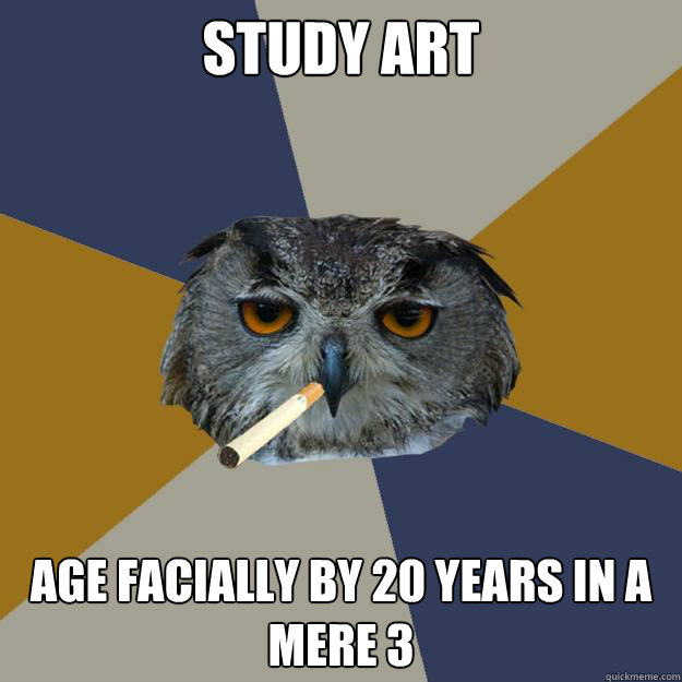 Study art Age facially by 20 years in a mere 3  Art Student Owl