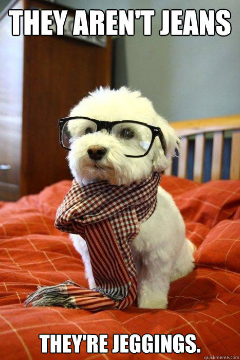 They aren't jeans they're jeggings.  Hipster Dog