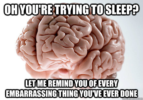 Oh you're trying to sleep? Let me remind you of every embarrassing thing you've ever done  Scumbag Brain