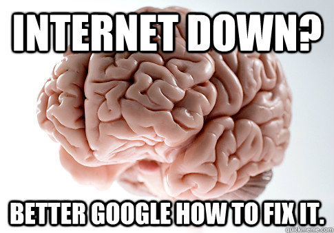 INTERNET DOWN? BETTER GOOGLE HOW TO FIX IT.   Scumbag Brain