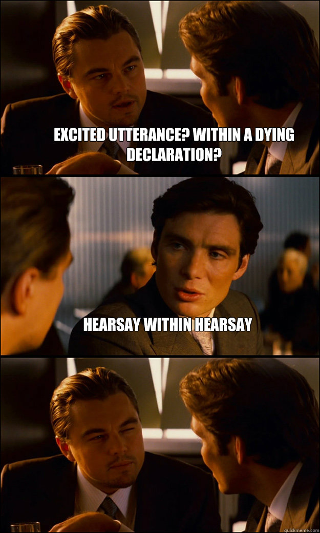 Excited utterance? Within a dying declaration? Hearsay within hearsay  - Excited utterance? Within a dying declaration? Hearsay within hearsay   Inception