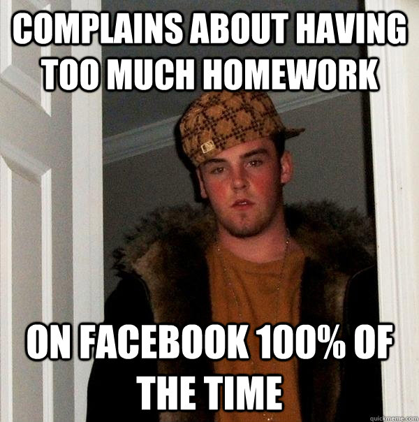 complains about having too much homework on facebook 100% of the time  Scumbag Steve