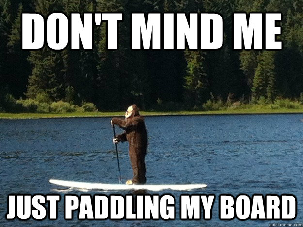 Don't mind me just paddling my board  Carefree Sasquatch