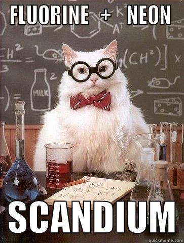 Fluorine + Neon? Scnadium - FLUORINE   +    NEON   SCANDIUM Chemistry Cat