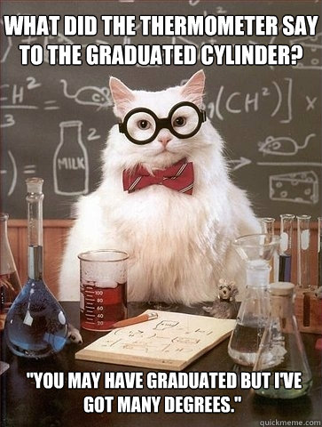 What did the thermometer say to the graduated cylinder?  