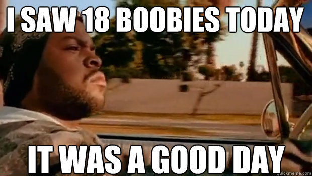 i saw 18 boobies today IT WAS A GOOD DAY  It was a good day