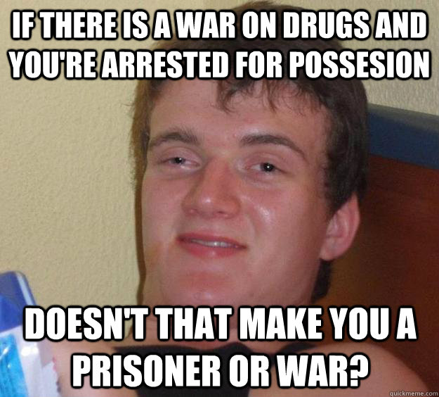 If there is a war on drugs and you're arrested for possesion Doesn't that make you a prisoner or war?  10 Guy