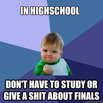 In highschool Don't have to study or give a shit about finals - In highschool Don't have to study or give a shit about finals  Success Kid