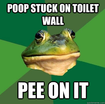 Poop stuck on toilet wall pee on it - Poop stuck on toilet wall pee on it  Foul Bachelor Frog