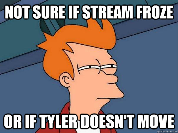 Not sure if stream froze or if tyler doesn't move  Futurama Fry