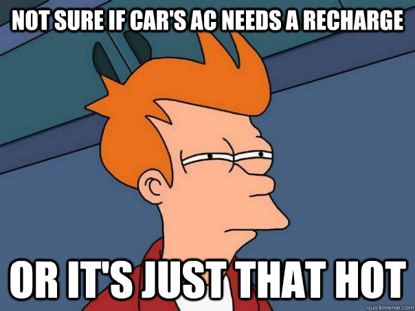 Not sure if car's AC needs a recharge or it's JUST THAT HOT - Not sure if car's AC needs a recharge or it's JUST THAT HOT  Futurama Fry