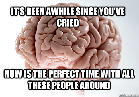 It's been awhile since you've cried Now is the perfect time with all these people around   Scumbag Brain