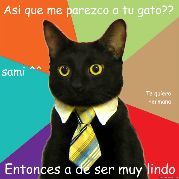 Asi que me parezco a tu gato?? Entonces a de ser muy lindo sami ^^ Te quiero 
hermana  Business Cat