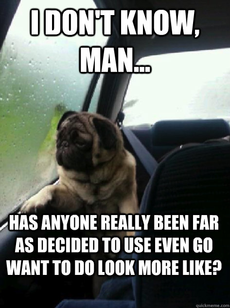 I don't know, man... Has anyone really been far as decided to use even go want to do look more like?  Introspective Pug