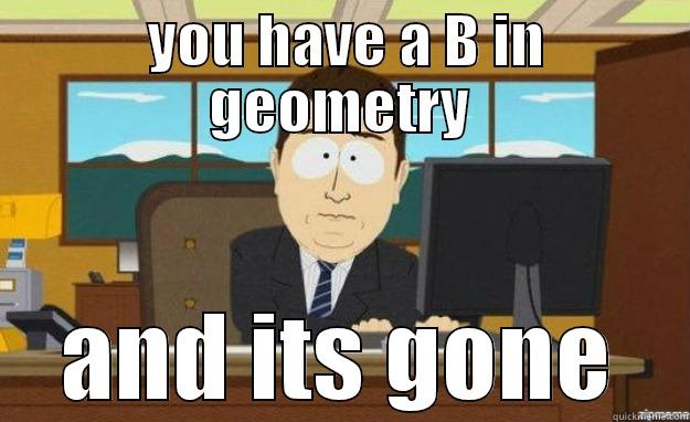  YOU HAVE A B IN GEOMETRY AND ITS GONE aaaand its gone