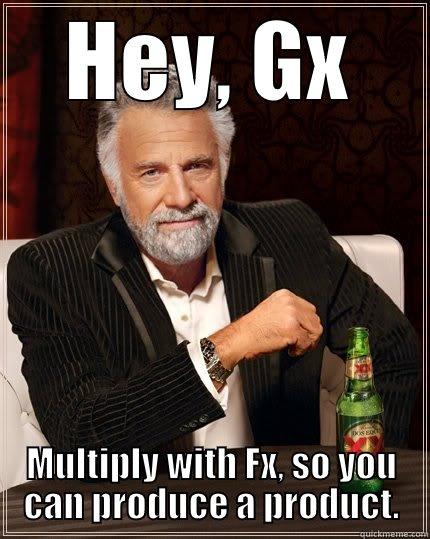 HEY, GX MULTIPLY WITH FX, SO YOU CAN PRODUCE A PRODUCT. The Most Interesting Man In The World