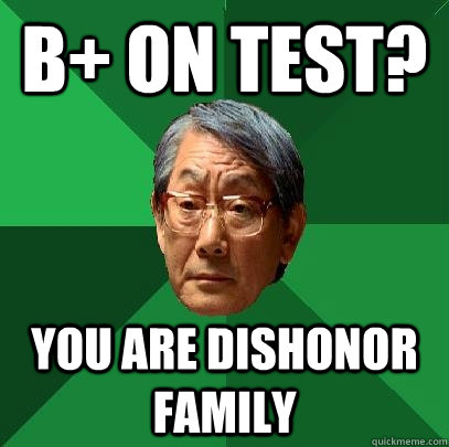 b+ on test? you are dishonor family  High Expectations Asian Father