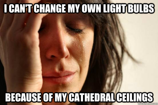 I can't change my own light bulbs Because of my cathedral ceilings  First World Problems