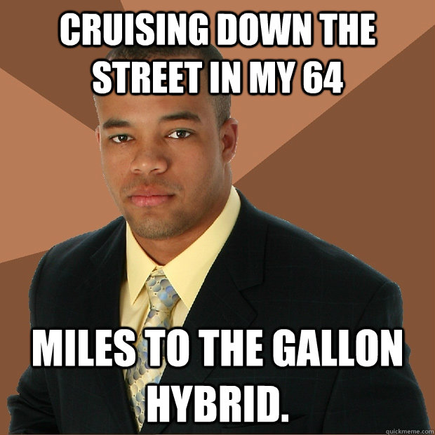 Cruising down the street in my 64 Miles to the gallon hybrid.  Successful Black Man