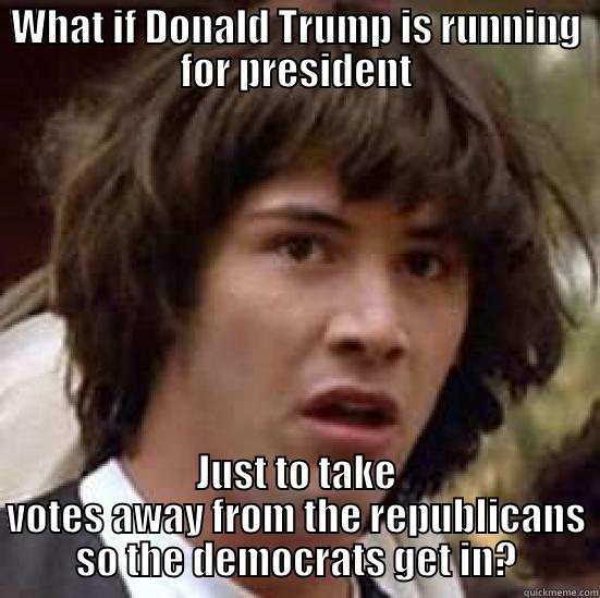 WHAT IF DONALD TRUMP IS RUNNING FOR PRESIDENT JUST TO TAKE VOTES AWAY FROM THE REPUBLICANS SO THE DEMOCRATS GET IN? conspiracy keanu