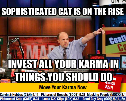 Sophisticated cat is on the rise Invest all your karma in things you should do  Mad Karma with Jim Cramer