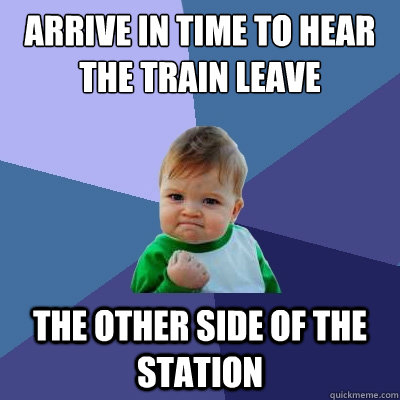 Arrive in time to Hear the train leave the other side of the station  Success Kid