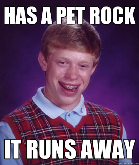 has a pet rock it runs away  Bad Luck Brian