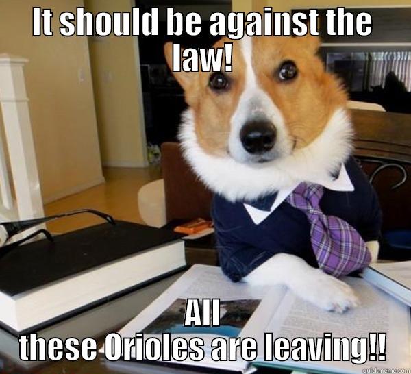 IT SHOULD BE AGAINST THE LAW! ALL THESE ORIOLES ARE LEAVING!! Lawyer Dog