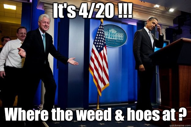 It's 4/20 !!!  Where the weed & hoes at ?  Inappropriate Timing Bill Clinton