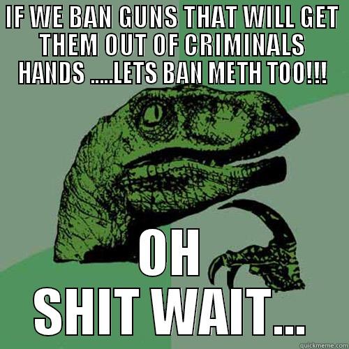 LETS BAN METH - IF WE BAN GUNS THAT WILL GET THEM OUT OF CRIMINALS HANDS .....LETS BAN METH TOO!!! OH SHIT WAIT... Philosoraptor