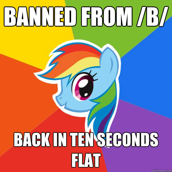 banned from /b/ back in ten seconds flat Caption 3 goes here  Rainbow Dash