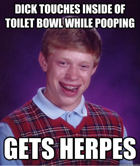 Dick touches inside of toilet bowl while pooping Gets herpes  Bad Luck Brian