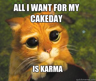 ALL I WANT FOR MY CAKEDAY IS KARMA  Puss in boots