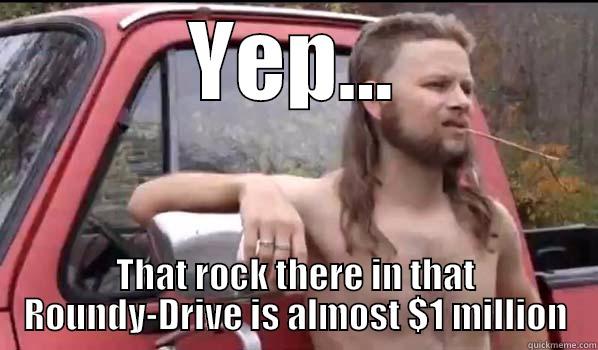 YEP... THAT ROCK THERE IN THAT ROUNDY-DRIVE IS ALMOST $1 MILLION Almost Politically Correct Redneck